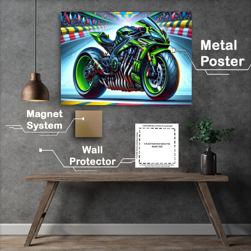 Cartoon Kawasaki ZX 10 Tomcat Motorcycle Art Best Price Guarantee
