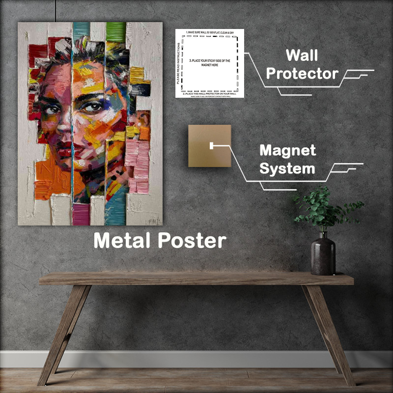 Buy Metal Poster : (A Womans face in abstract colour form)