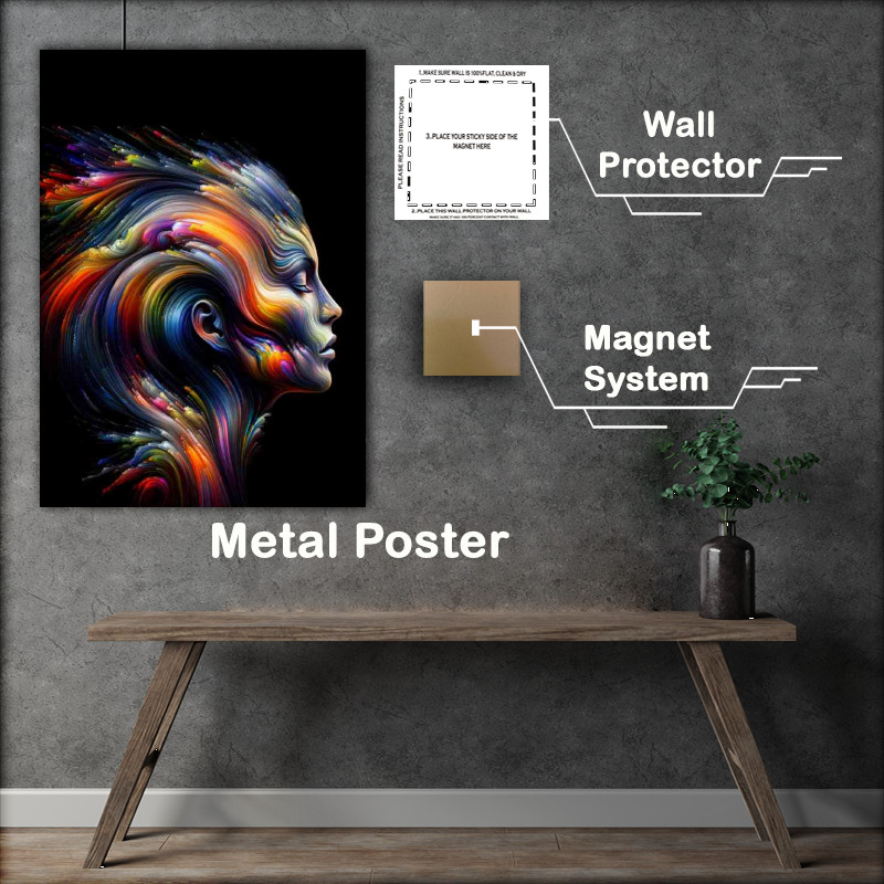 Buy Metal Poster : (Human profile evolving into an abstract pattern of vivid)
