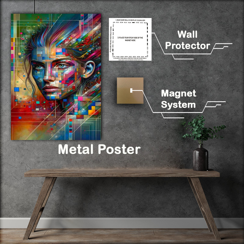 Buy Metal Poster : (Ladys face with digital abstract)