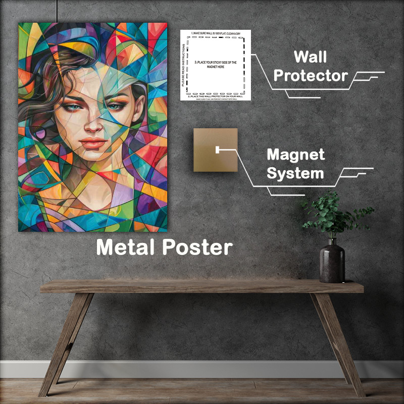 Buy Metal Poster : (Woman is surrounded by colorful geometric paterns)