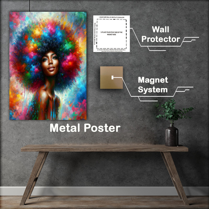 Buy Metal Poster : (Woman with a colorful afro hairstyle and vibrant colors)