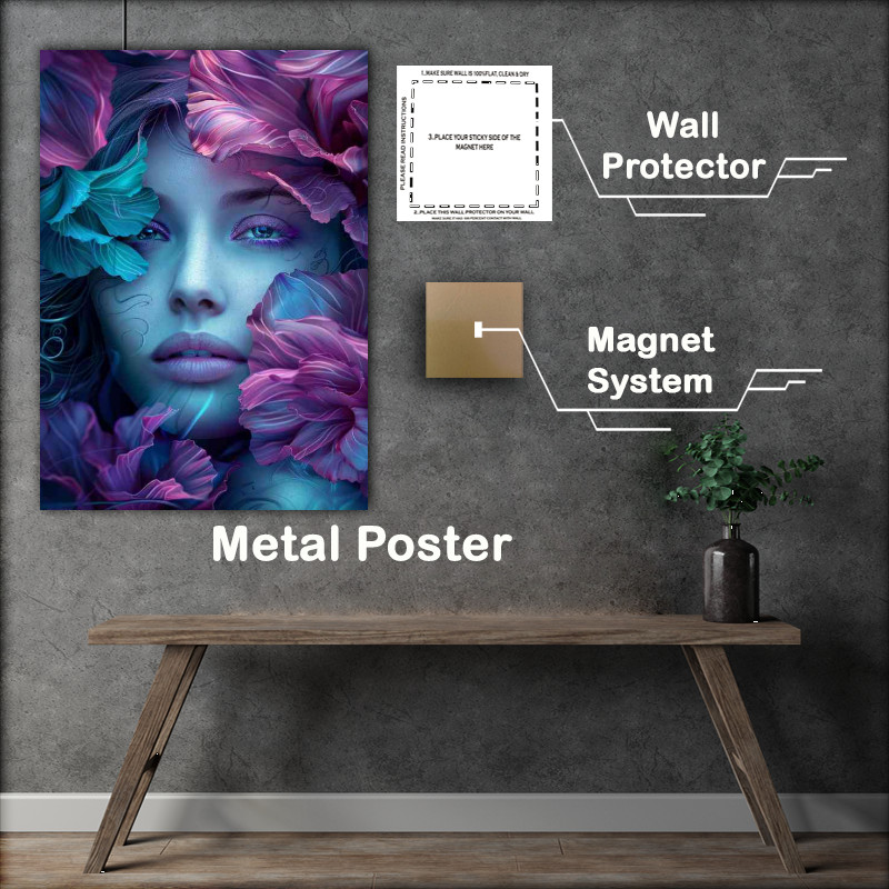 Buy Metal Poster : (Woman with large petals on her head color)