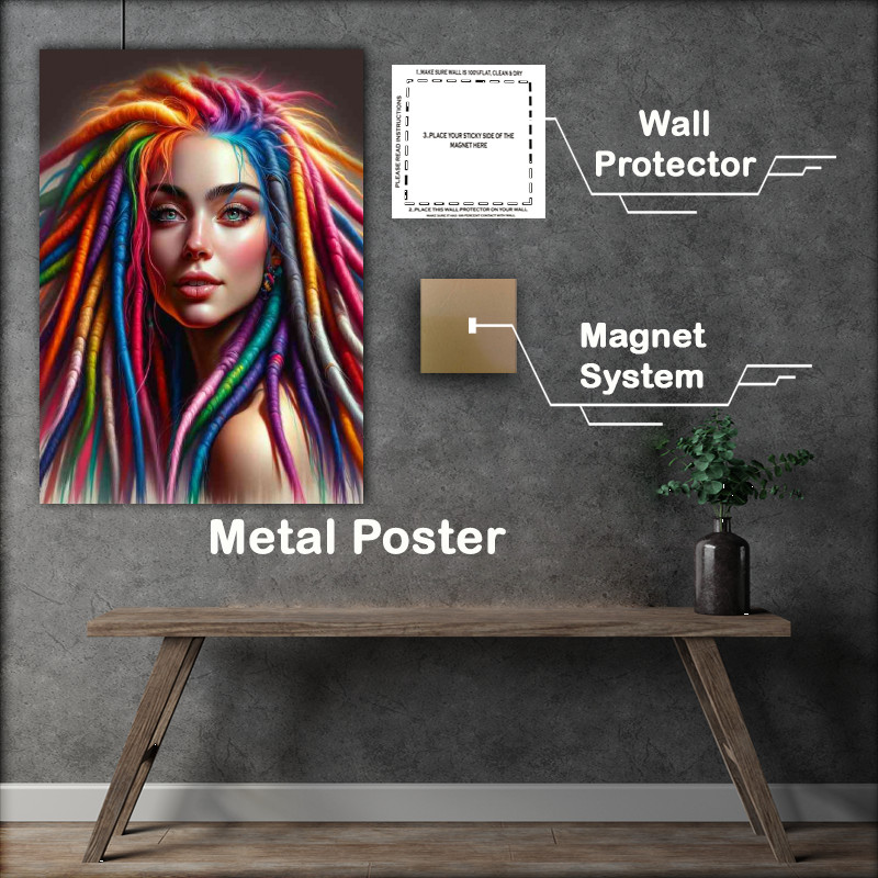 Buy Metal Poster : (Woman with vibrant colorful dreadlock)