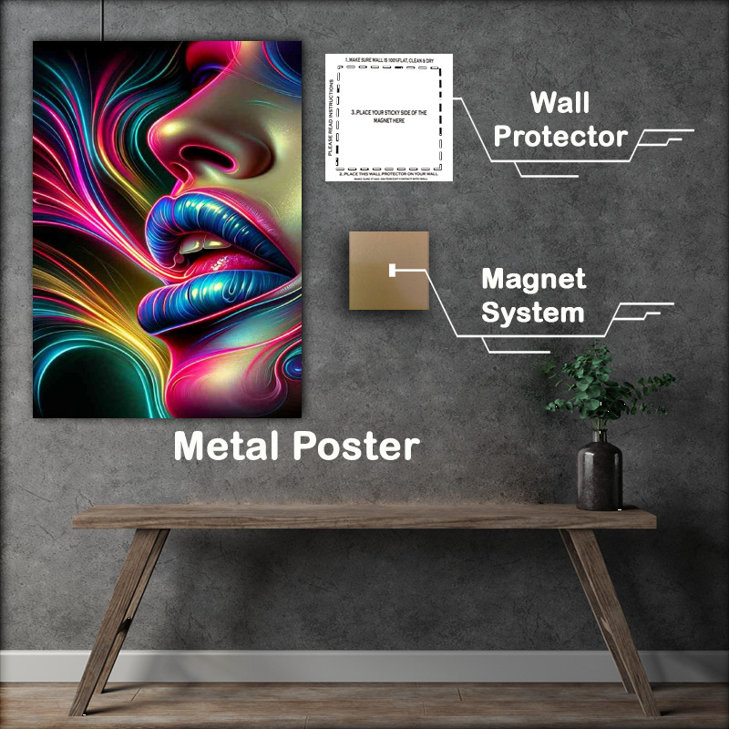 Buy Metal Poster : (Vibrant essence of neon lips)