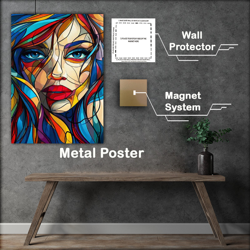 Buy Metal Poster : (Woman is composed of colorful geometric)