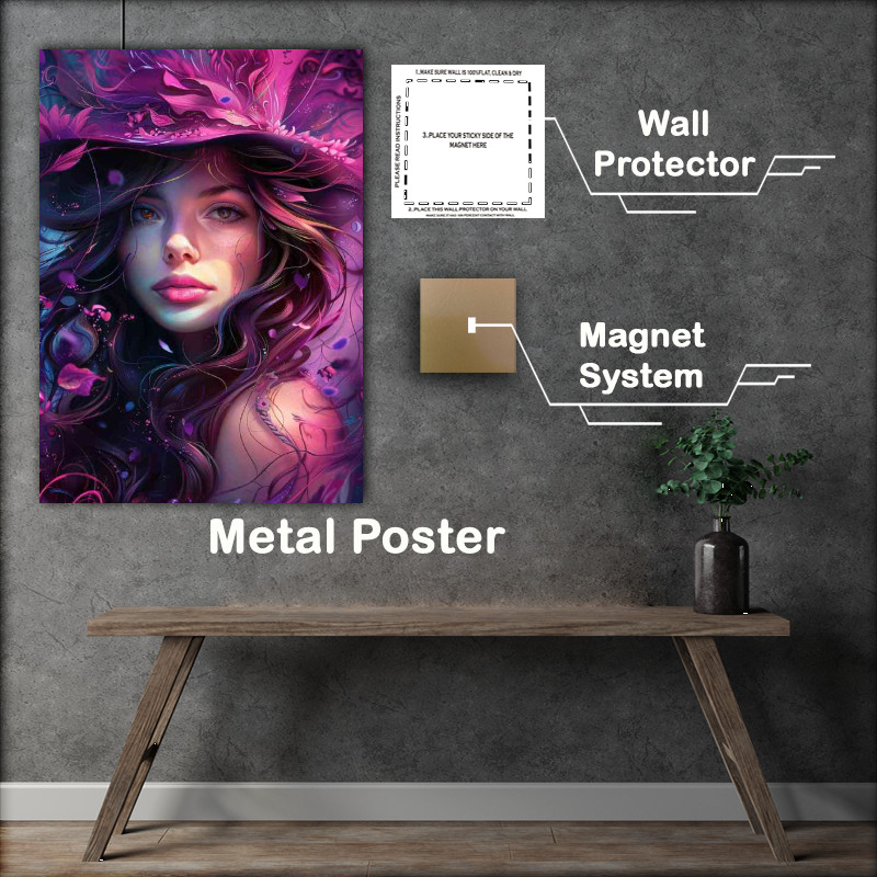 Buy Metal Poster : (Woman with flowing hair made of petals and hat)