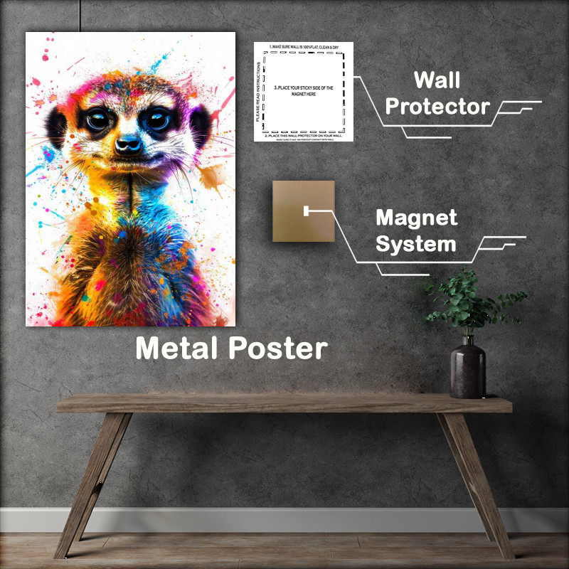 Buy Metal Poster : (Cute meerkat with big eyes smiley face colorful paint)