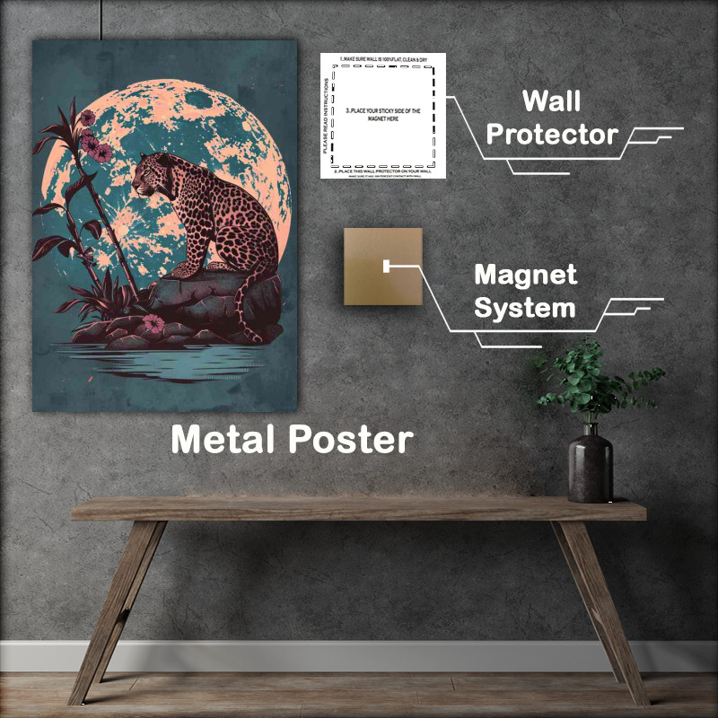 Buy Metal Poster : (Leopard under a full moon by the lagoon)