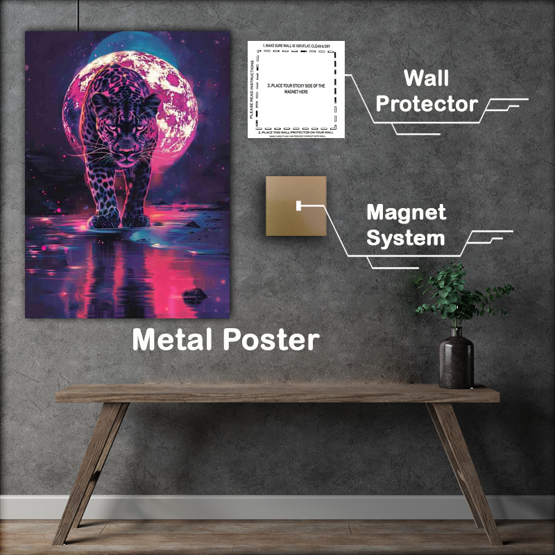 Buy Metal Poster : (Leopard under a full moon walking)