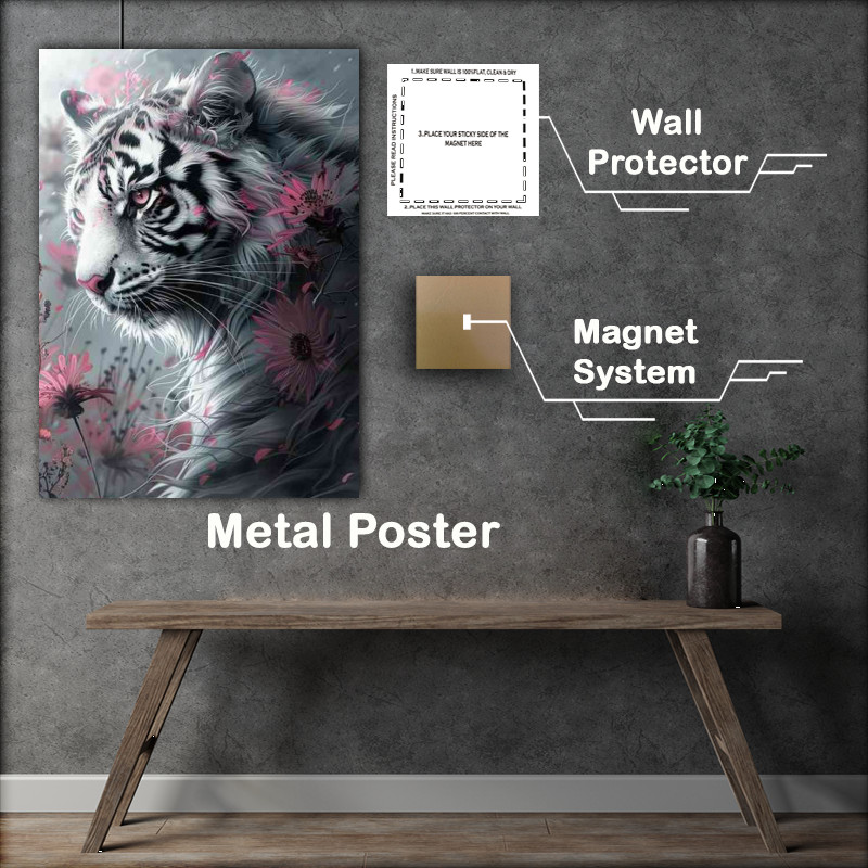 Buy Metal Poster : (White cat pink flower Tiger)