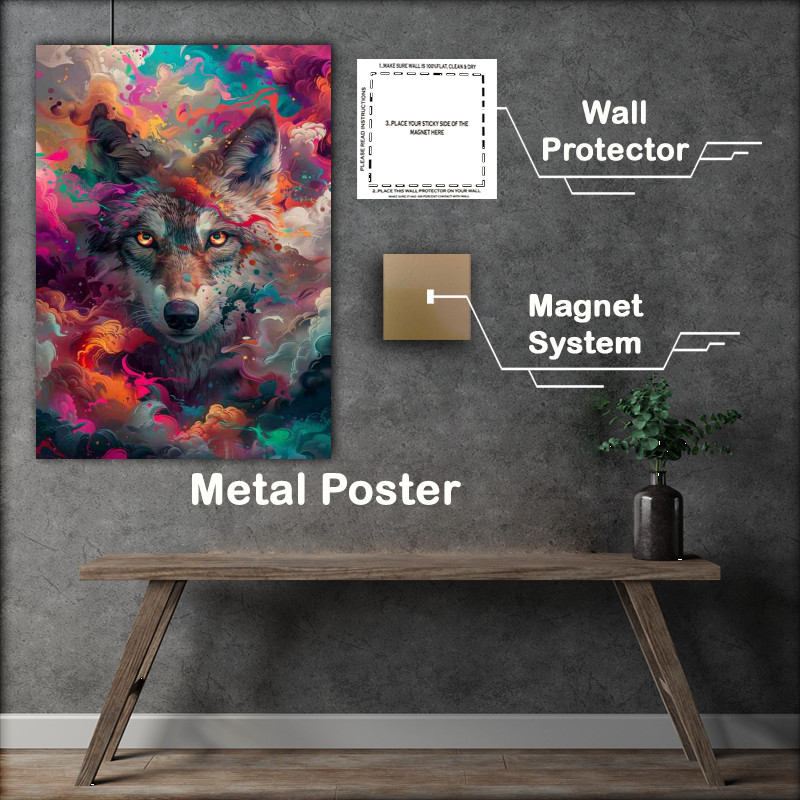 Buy : (Wolf with big eyes and colourful clouds)