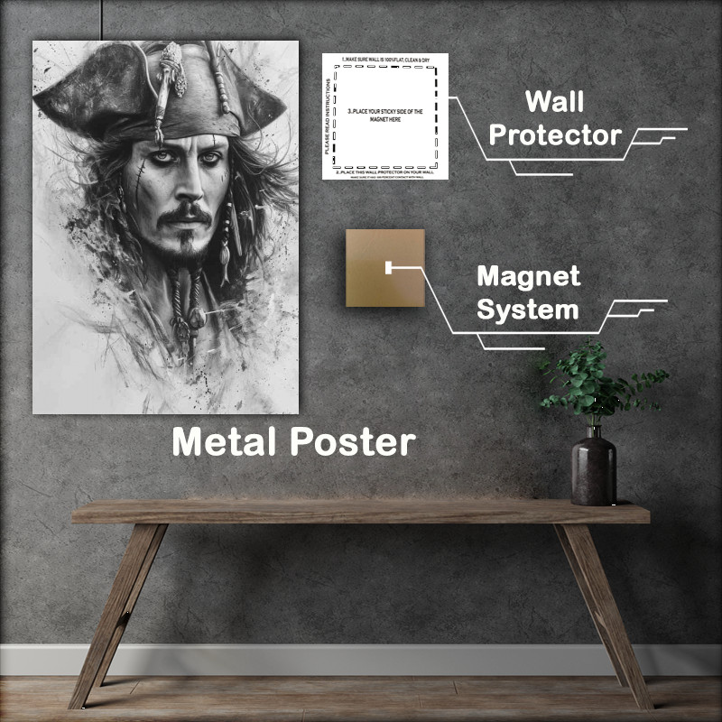 Buy Metal Poster : (Captain Jack doodle pencil drawing art)