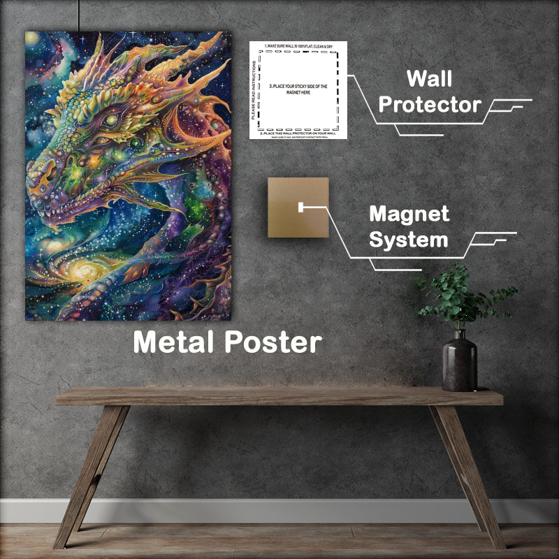 Buy Metal Poster : (Dragon of the ocean of galaxy and stars art)