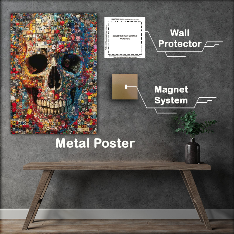 Buy Metal Poster : (Skull in the center of a collage of junk toys)