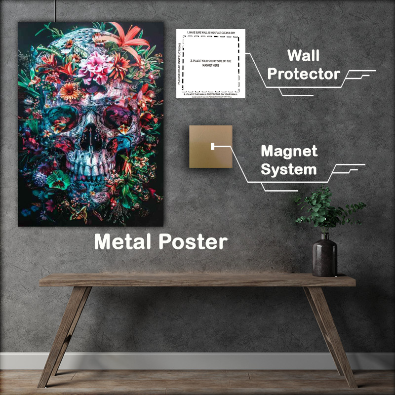Buy Metal Poster : (Skull with flowers and plants)