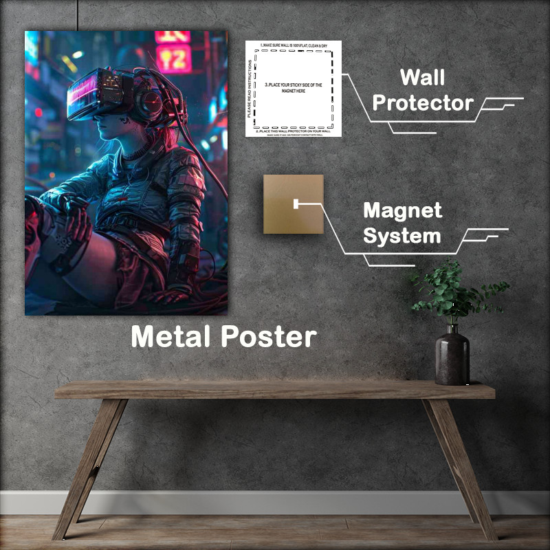 Buy Metal Poster : (Cybersploitation in the style of cyberpunk dystopia)