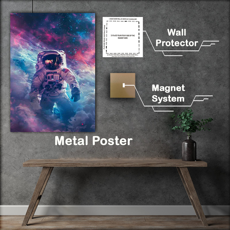 Buy Metal Poster : (Astronaut in space and surrounded by a galaxy clouds)