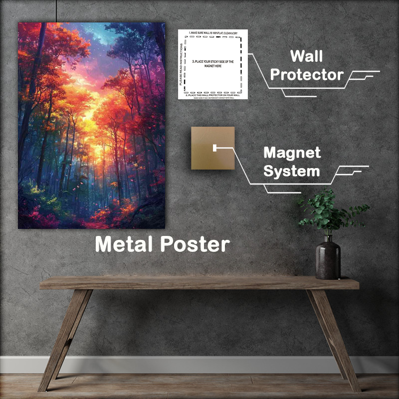 Buy Metal Poster : (Colorful painting of a glowing forest)