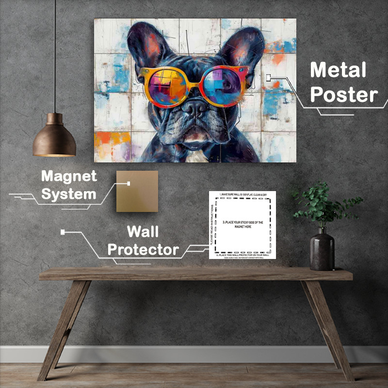 Buy : (French bulldog wearing colorful glasses on a white background)