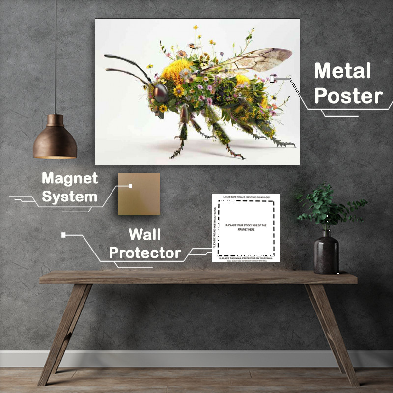 Buy Metal Poster : (Bee made with flowers and plants)