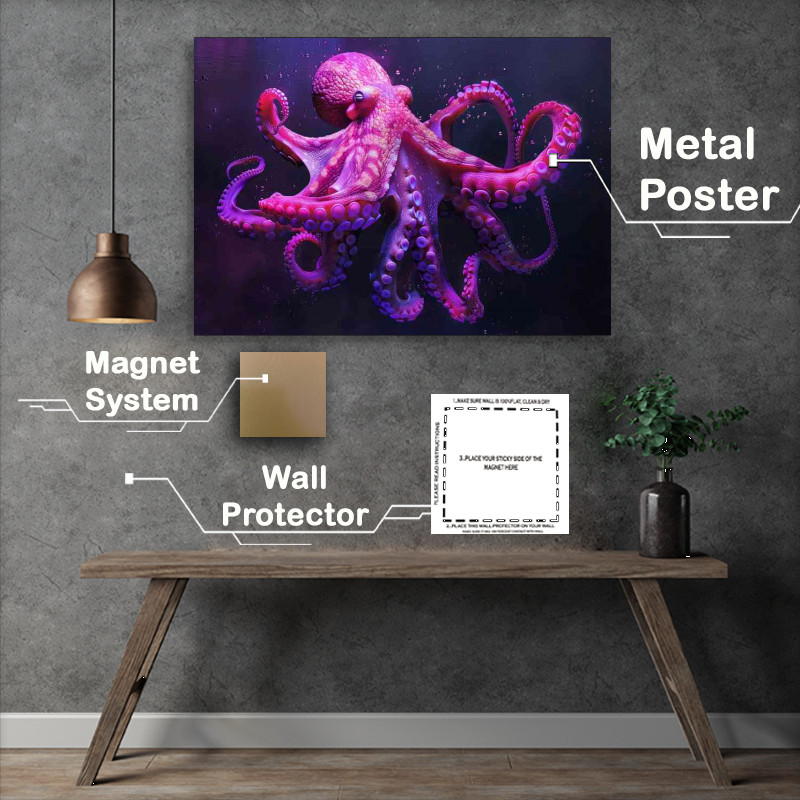 Buy Metal Poster : (Pink Octopus in the darkness in the style of colorful)