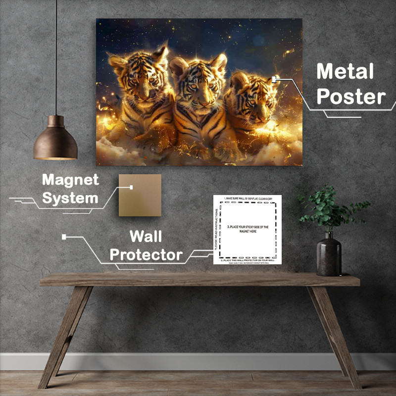 Buy Metal Poster : (Tiger cubs in golden light in the night sky)
