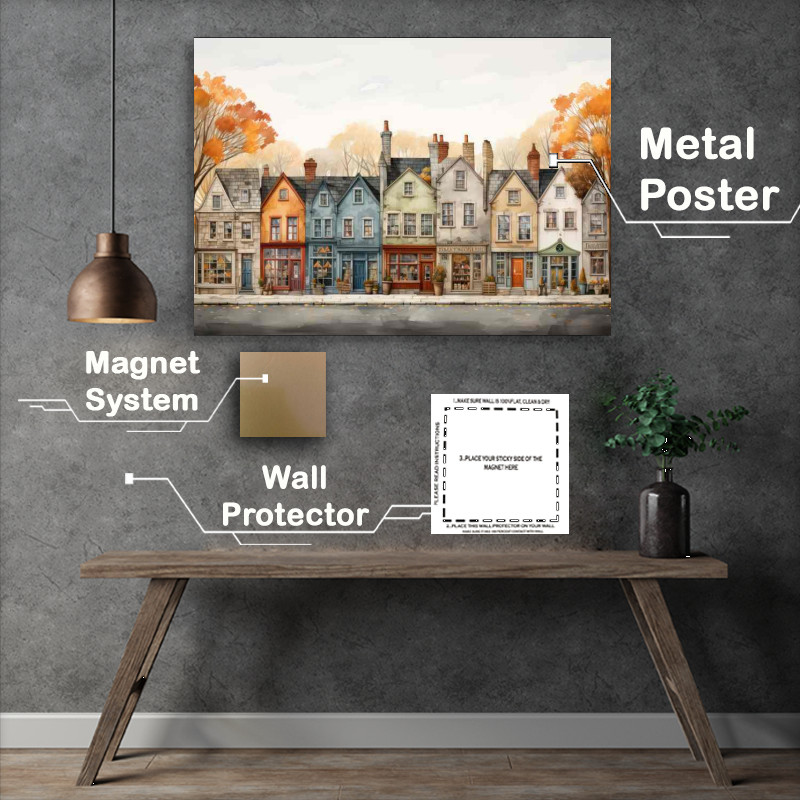 Buy Metal Poster : (Quaint Village Life Colours and Whimsy)