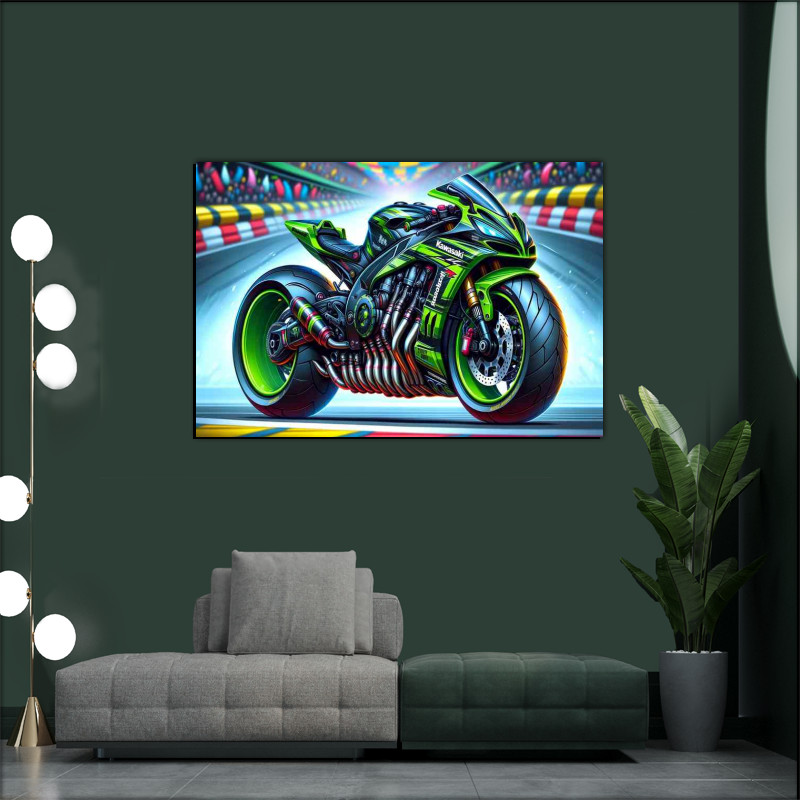 Cartoon Kawasaki ZX 10 Tomcat Motorcycle Art Best Price Guarantee