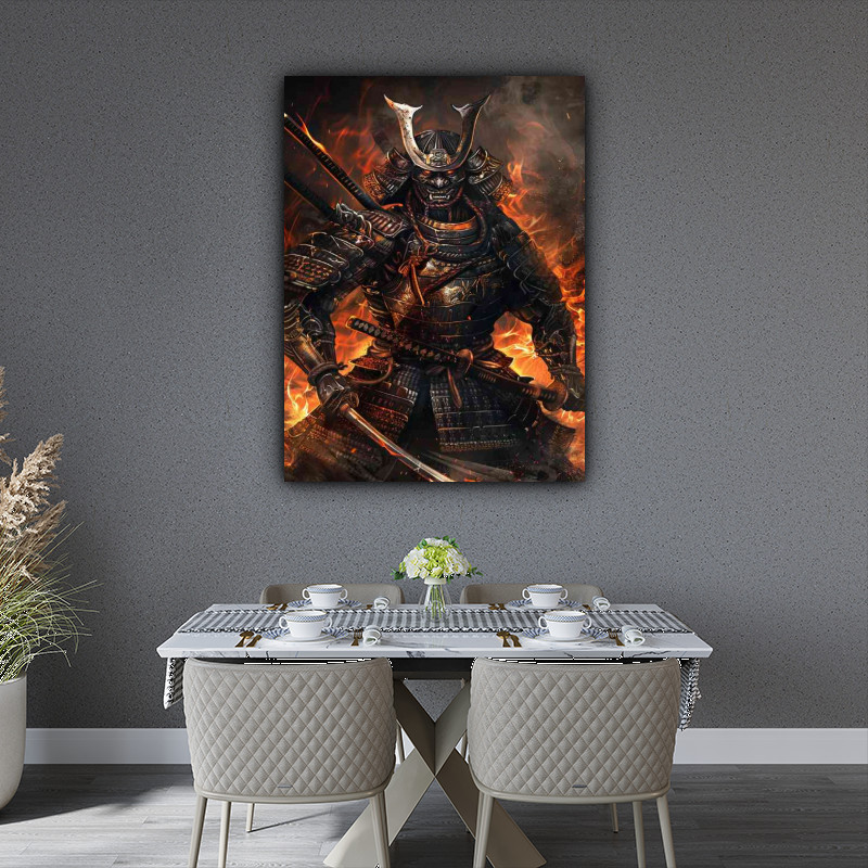 majestic Samurai in full armor holding two swords poster art Flas