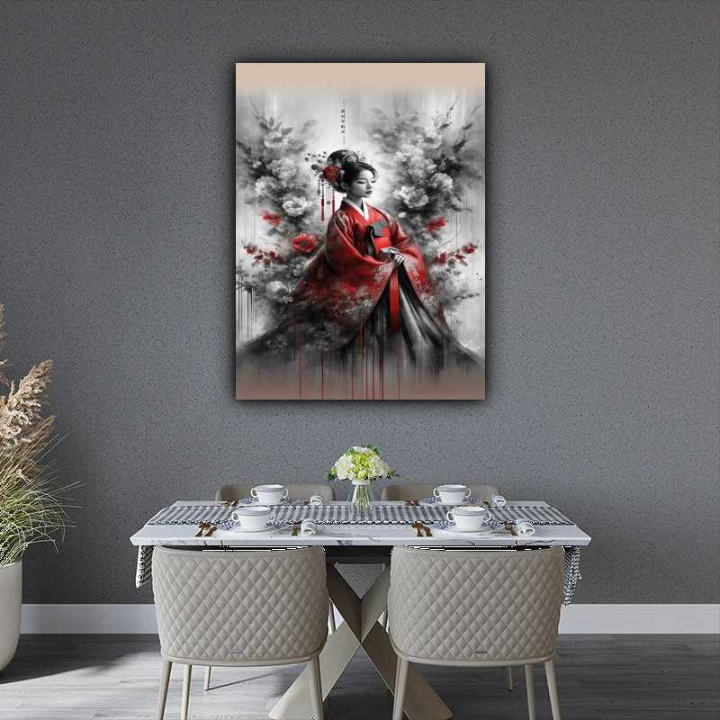 Elegant Asian Beauty Traditional Red Hanbok Unbeatable Price!