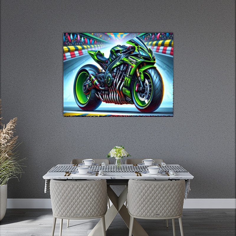 Cartoon Kawasaki ZX 10 Tomcat Motorcycle Art Best Price Guarantee