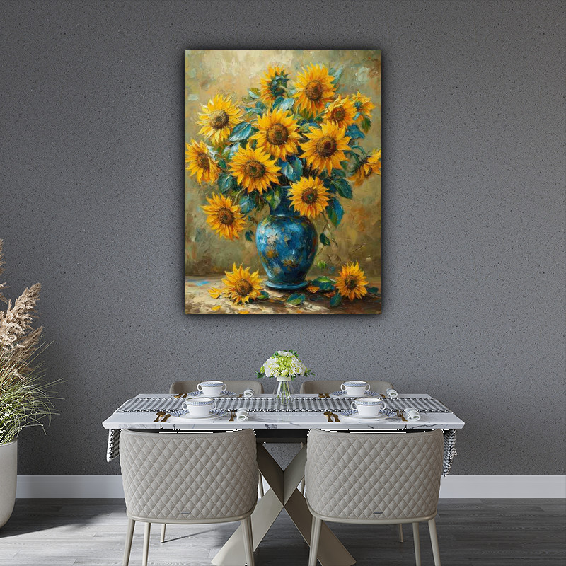 Yellow sunflowers in a blue vase Price Slash Alert!