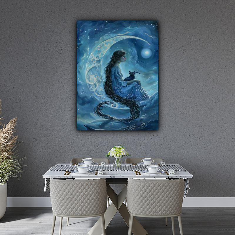 Angel sitting on the moon with her cat Exclusive Discount!