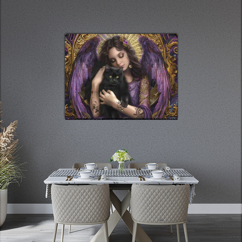 Tableau Sur Toile 'Chat Noir Aux Ailes D'ange' - Art Déco, Fabriqué En Australie